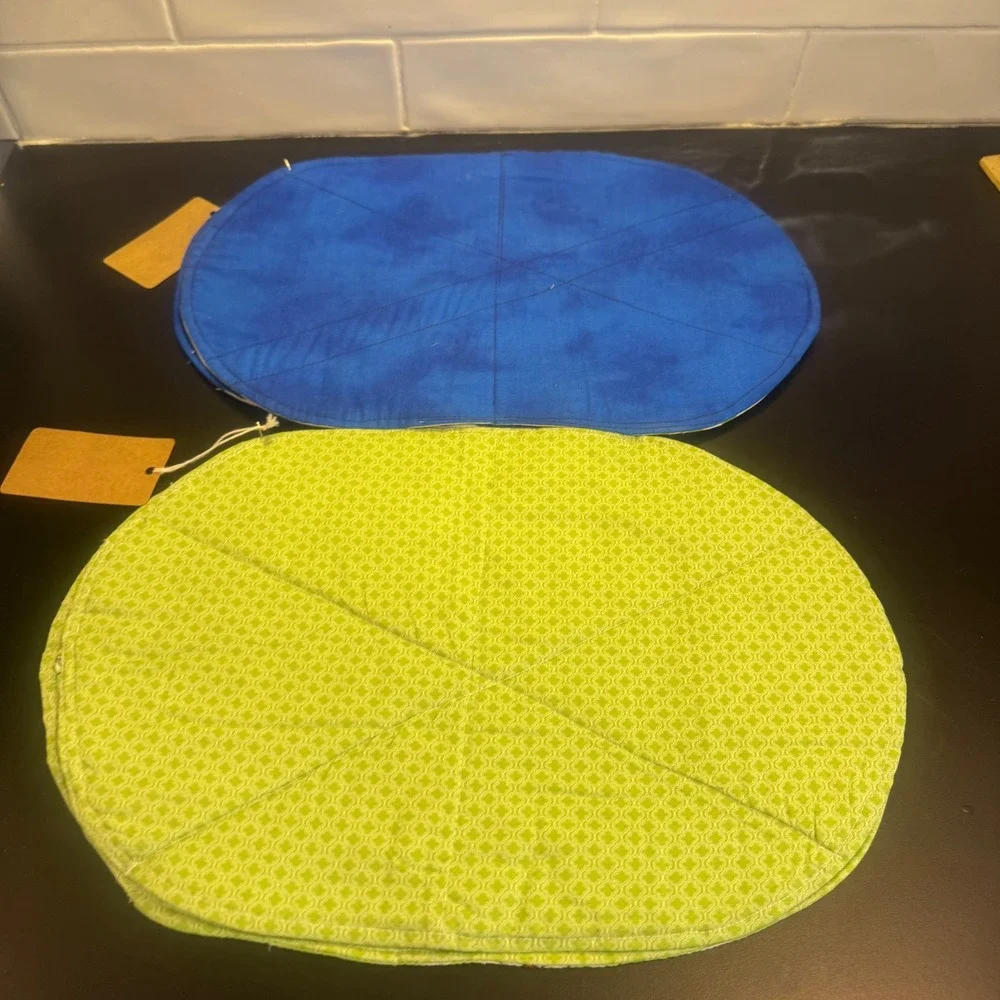 Handmade Quilted Oval Placemats Set of 4 Green Blue Ladybug Gingham Reversible